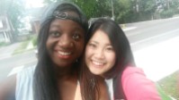 Akiho with a friend before heading to Wolfe Island